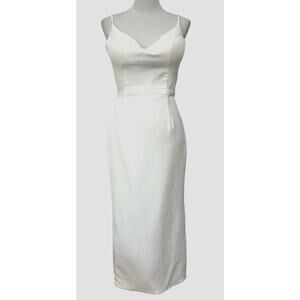 Olia Zavozina White Wedding Dress Midi  Satin Pearl Buttons Down Back Slit